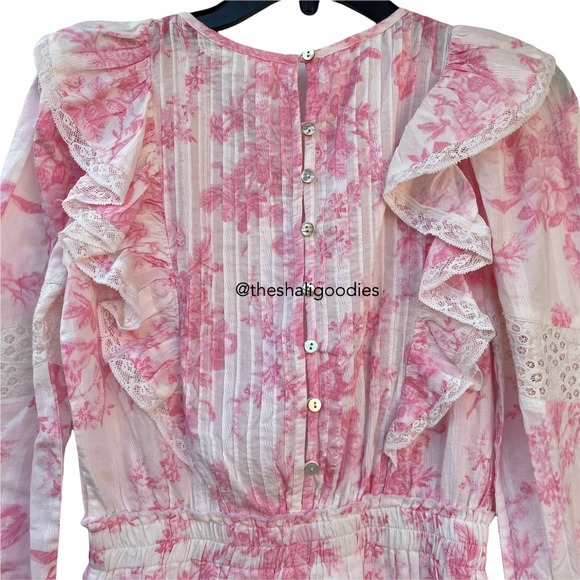 LOVESHACKFANCY Santorini Dress Floral Lace Ruffle Pink White - Picture 9 of 10